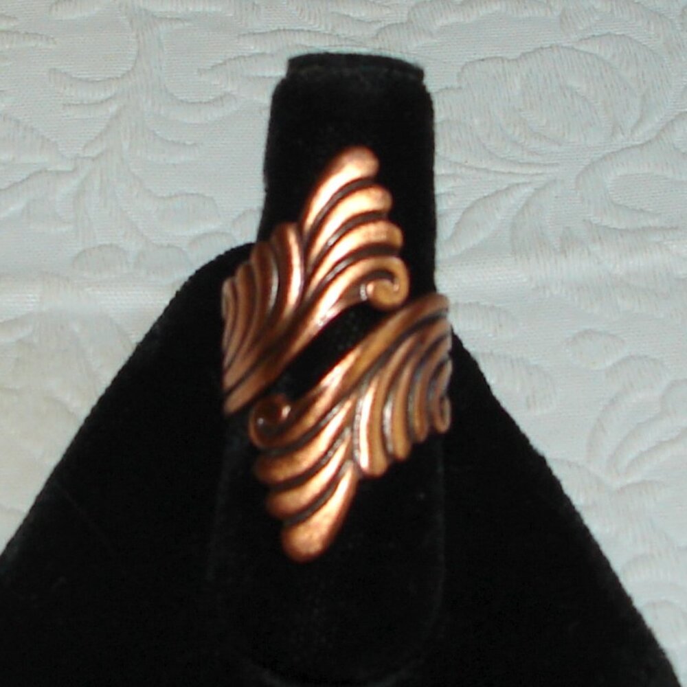 Vintage Solid Copper Wrap-Around RING, Wave/Scroll Design, Sz 7 / Adjustable E98 - Picture 2 of 12